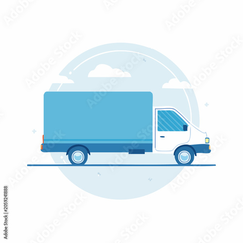 Illustration of a blue box truck in motion