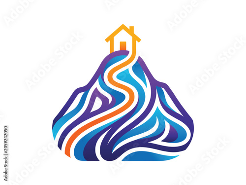 Real Estate Mountain Eco Logo, House Roof and Nature Peak Icon Vector for Property Business Branding Template