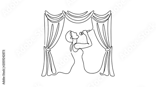 Bild auf Leinwand Singer on stage with microphone, one line drawing, minimalist, performance art,
