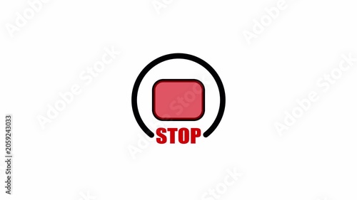 Red stop symbol inside a circular outline on a clean background, suited for warning prompts, control screens, and animated status messages.