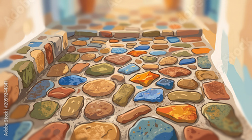 Detailed vector illustration of colorful cobblestone pattern