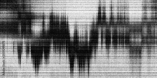 Black and white glitch texture background with vertical lines and analog static noise