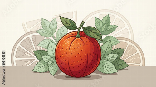 Fresh Orange and Fruit Illustration