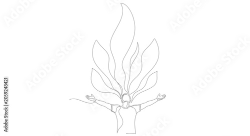 Obraz na plátně Abstract outline of a person with fiery hair, arms outstretched, symbolizing freedom and power