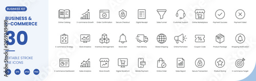 Foto E-commerce and business icon line style online shopping marketing sales editable