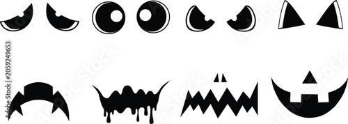 Set of spooky pumpkin face expressions for halloween jackolantern carving