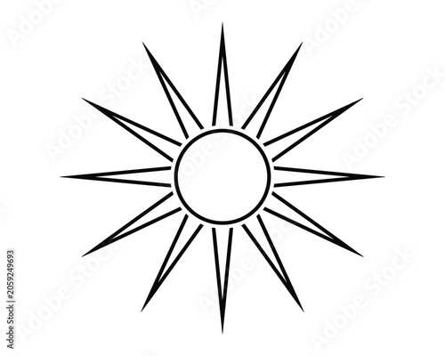 Geometric sun symbol with radiating lines, abstract design element.