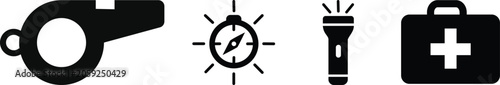 Set of survival and emergency equipment icons