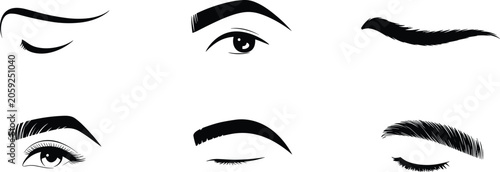 Eyebrow and eye shapes vector collection for makeup microblading beauty salon branding and lash extensions design