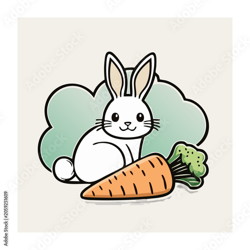Cute cartoon rabbit with carrot illustration