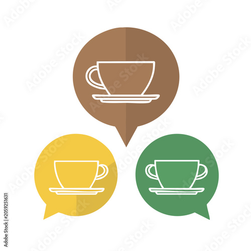 Flat design coffee cup icons in speech bubbles