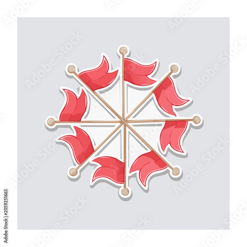 Flat design compass rose with red flags