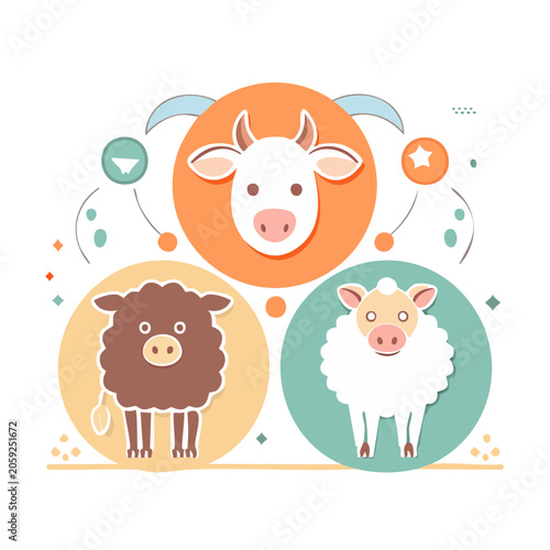 Flat Design Farm Animals Illustration