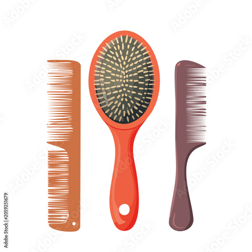 Flat Design Hairbrush and Combs Illustration