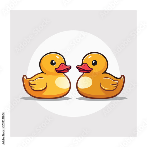 Two cartoon rubber ducks facing each other