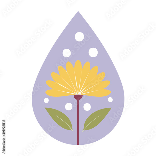 Yellow flower in purple water droplet illustration
