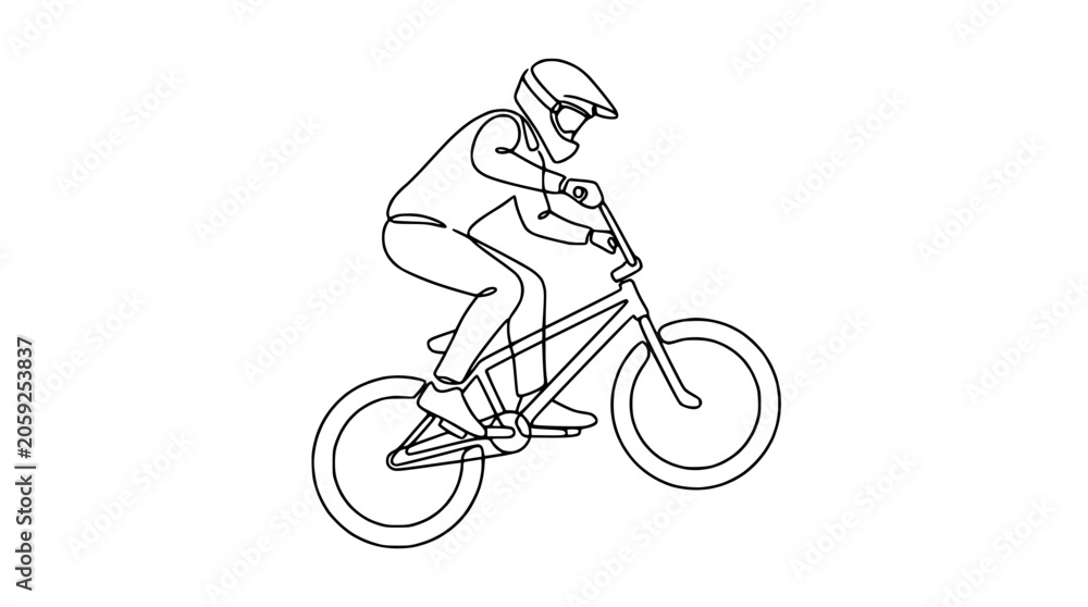 Naklejka premium BMX rider performing a trick on a bicycle, continuous line drawing art