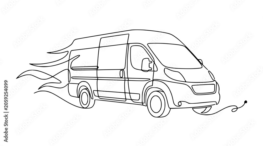 Fototapeta premium Speeding Van Line Art: Express Delivery, Logistics, Motion Blur Effect