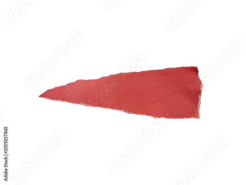 A single piece of torn red paper with a rough edge texture on a plain surface for craft projects isolated on transparent background