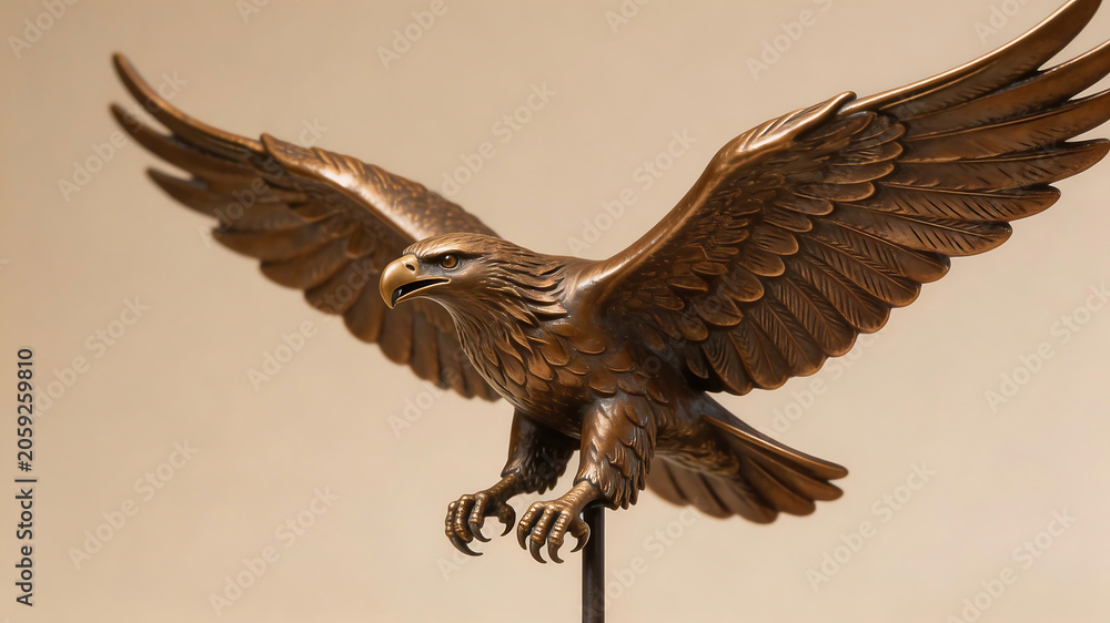 Fototapeta premium Bronze eagle statue in flight emphasizing the majestic scale of the natural world