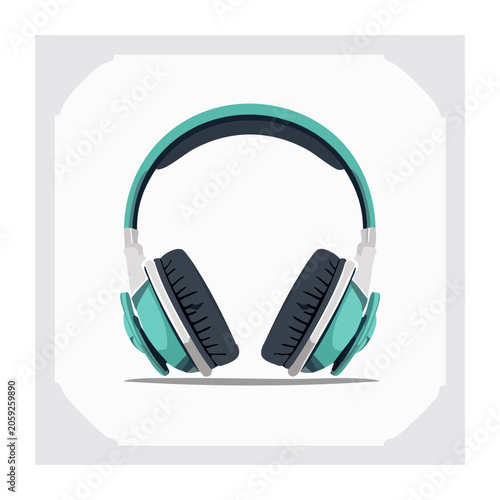 Teal and Gray Headphones Flat Design Illustration