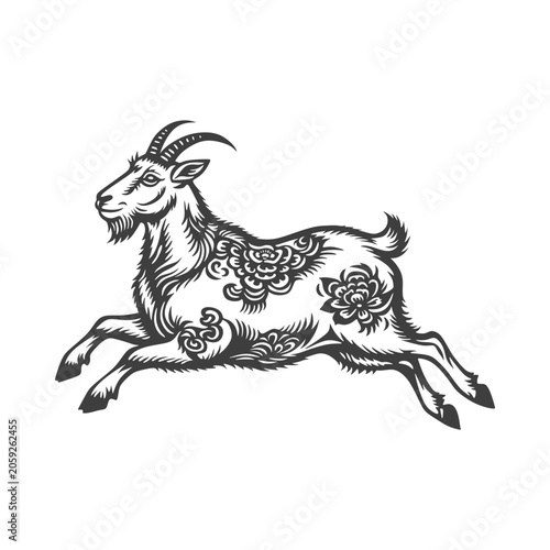 Traditional Chinese Goat and Ram Ornament - Vector Art and Cultural Symbol Illustration
