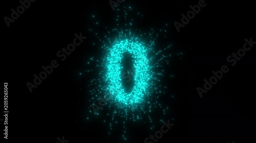 Futuristic Blue Glowing Particle Number 0 on Black Background
