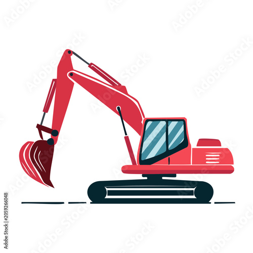 Red Tracked Excavator Illustration