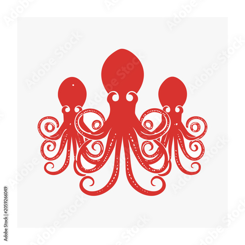 Red Octopus Flat Design Illustration