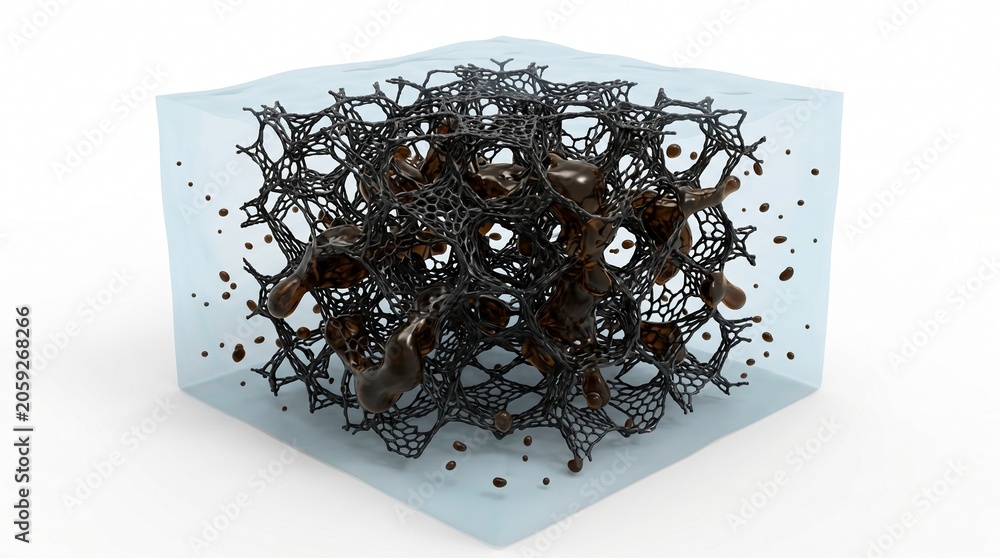 Fototapeta premium 3D Microscopic Diagram of Graphene Aerogel Absorbing Oil Spills