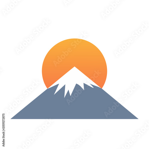 Flat design icon of mountain and sun