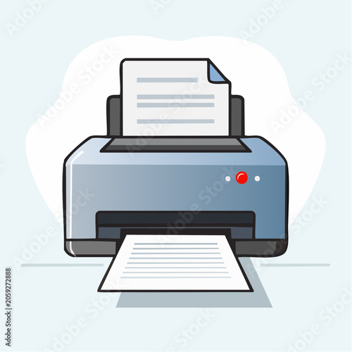 Flat design illustration of a printer with paper