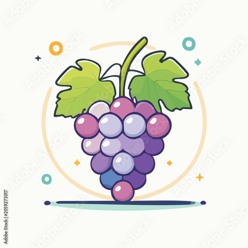 Stylized Bunch of Grapes with Leaves