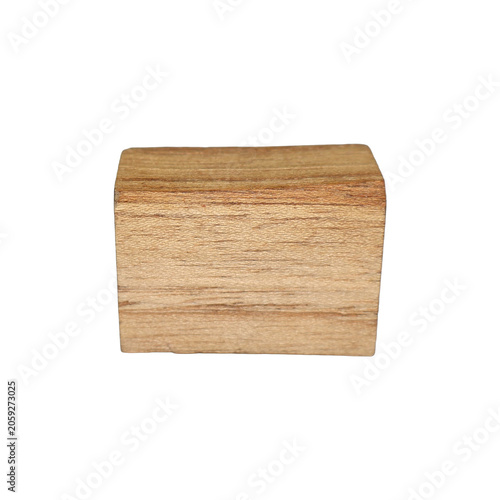 Wooden cube with natural grain texture during bright studio lighting with copy space for design