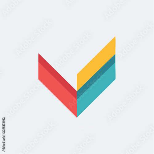 Abstract geometric checkmark logo with red, yellow, and blue colors