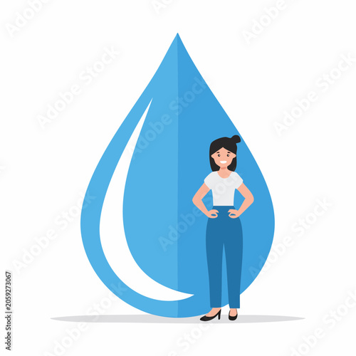 Woman Standing Next to a Large Water Droplet
