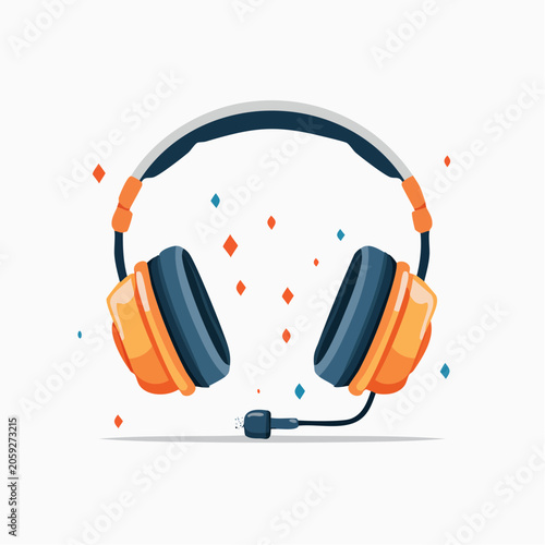 Illustration of Orange and Blue Headphones with Microphone