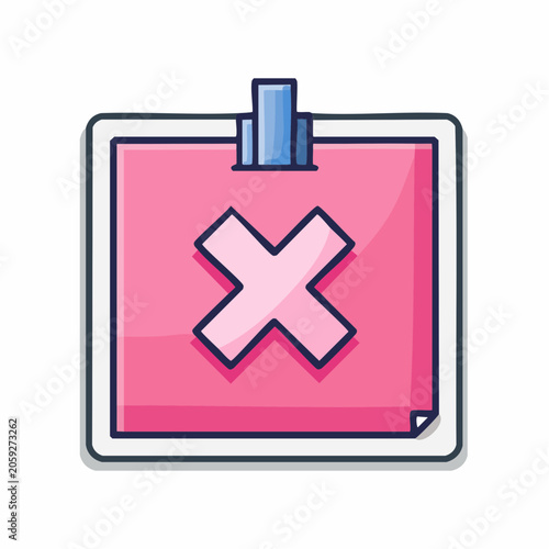 Pink Sticky Note with a Pink Cross Symbol