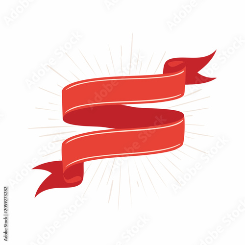 Red Ribbon Banner with Sunburst Effect