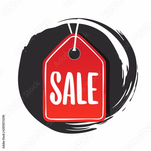Red Sale Tag with Brush Stroke Background