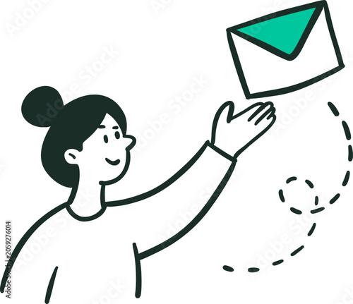 Smiling woman sending an email or letter illustration