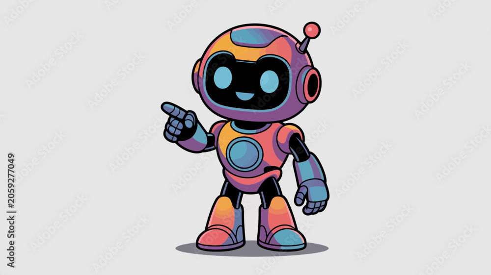 Fototapeta premium Robot pointing colorful cartoon character illustration vector animation digital art