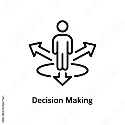 Decision Making Icon Line Art Style With Multiple Arrow Choices
