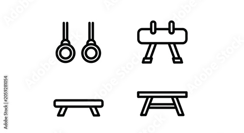 Quadro su tela Gymnastics apparatus and equipment line icons.