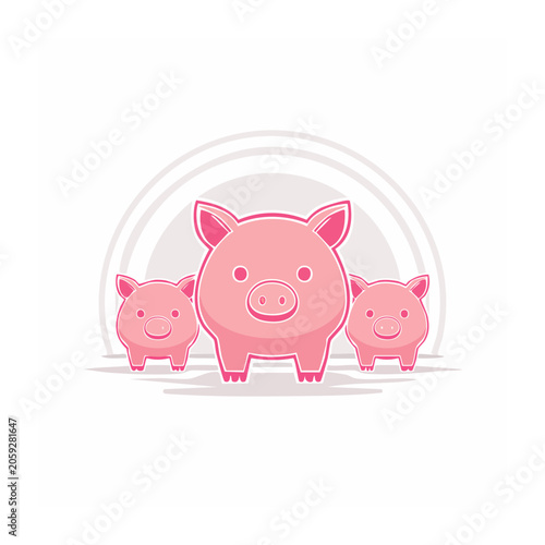 Cute cartoon pig family illustration