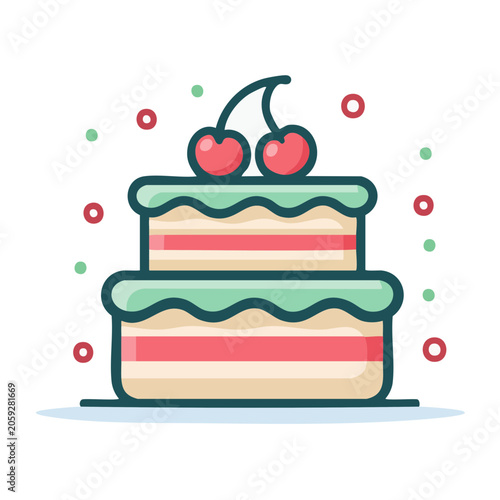 Flat Design Birthday Cake with Cherries