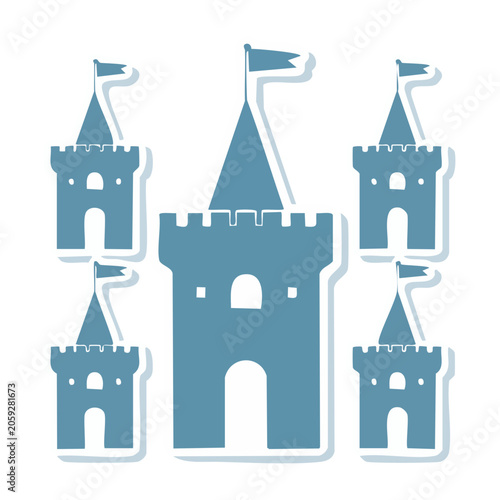 Flat Design Castle Icon Set with Towers and Flags