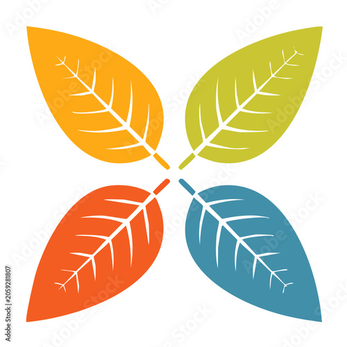Four Colorful Leaves in Flat Design