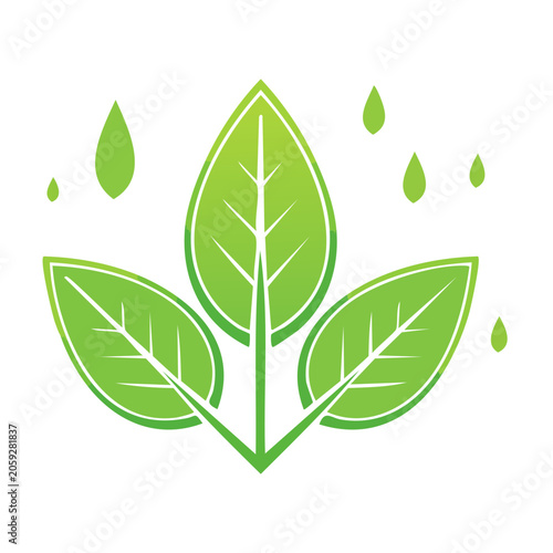 Green Leaf Icon with Water Droplets