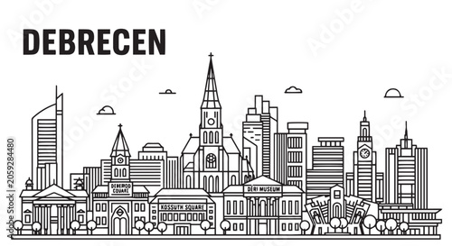 Bild auf Leinwand Debrecen Skyline Illustration Vector
